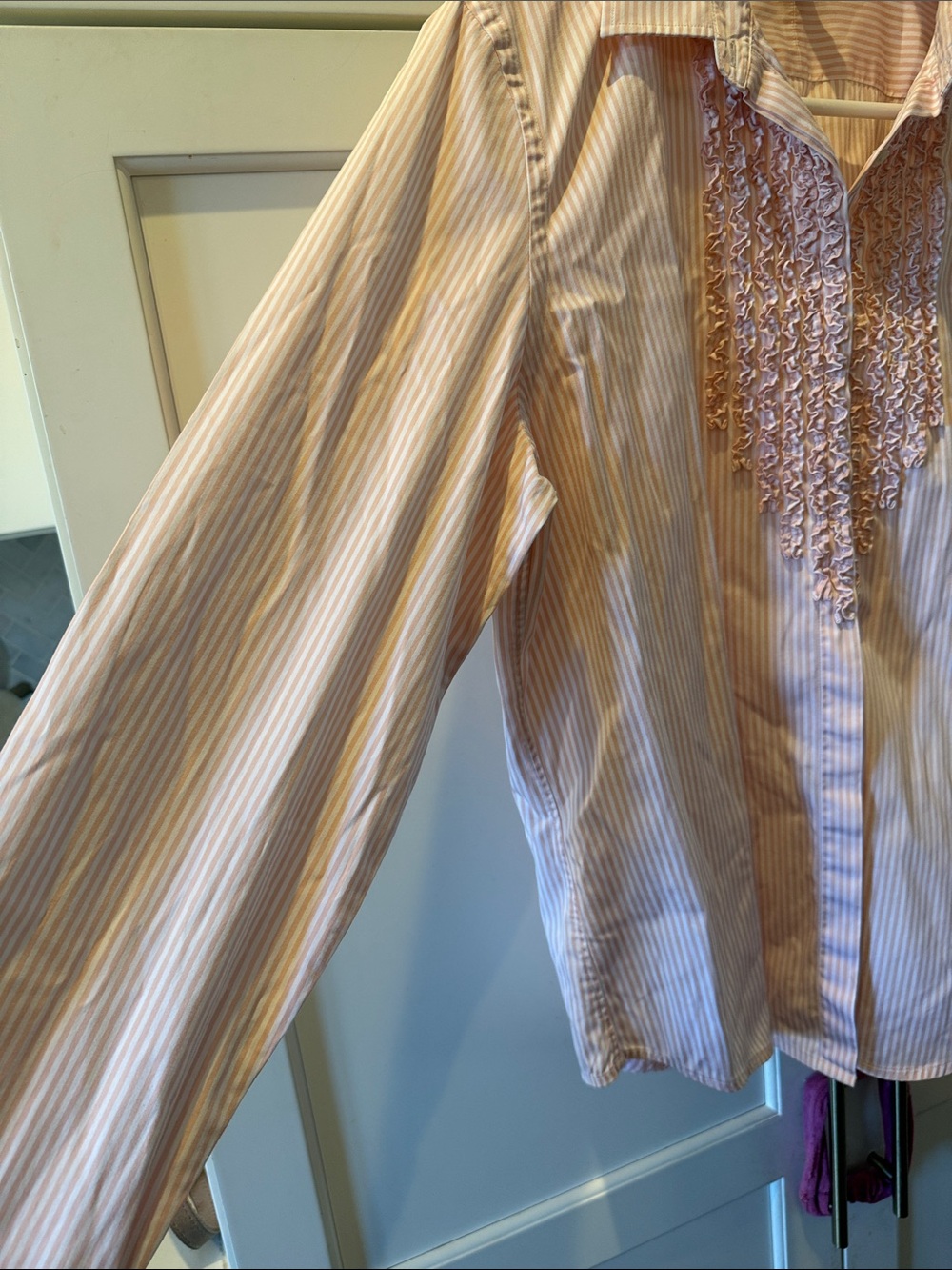 Ralph Lauren Pink and White Striped Ruffle-Front Blouse cotton XL - Picture 3 of 5
